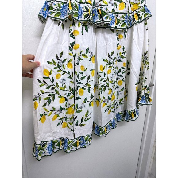 Binny Lemon Mini Dress Fruit Floral Tiered They Call Me Limoncello Capri L - Picture 12 of 16